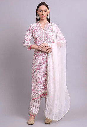 Digital Printed Cotton Pakistani Suit in Purple