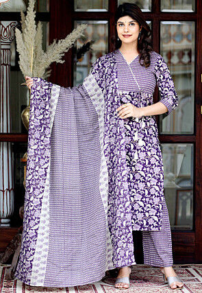 Digital Printed Cotton Pakistani Suit in Purple