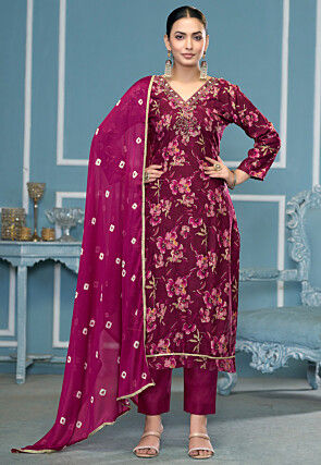 Digital Printed Cotton Pakistani Suit in Purple