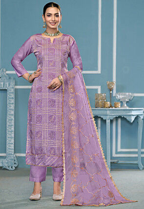 Digital Printed Cotton Pakistani Suit in Purple