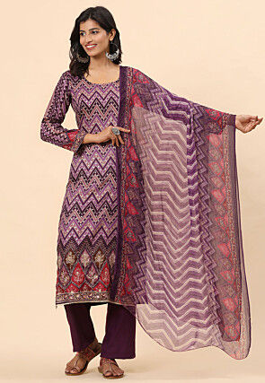 Digital Printed Cotton Pakistani Suit in Purple