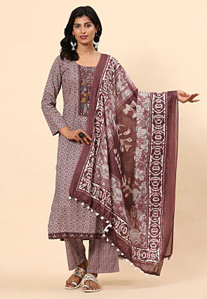 Digital Printed Cotton Pakistani Suit in Purple