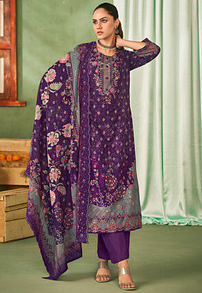 Digital Printed Cotton Pakistani Suit in Purple