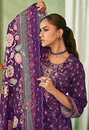 Digital Printed Cotton Pakistani Suit in Purple