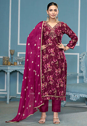 Digital Printed Cotton Pakistani Suit in Purple