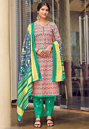 Digital Printed Cotton Pakistani Suit in Red