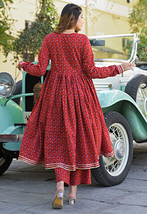 Digital Printed Cotton Pakistani Suit in Red