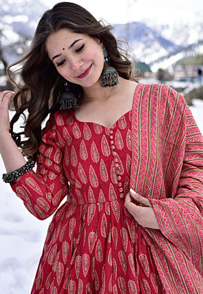 Digital Printed Cotton Pakistani Suit in Red