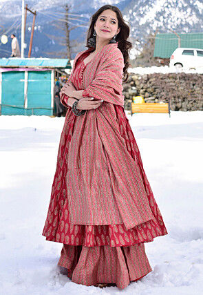 Digital Printed Cotton Pakistani Suit in Red