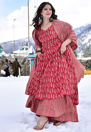 Digital Printed Cotton Pakistani Suit in Red