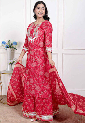 Digital Printed Cotton Pakistani Suit in Red
