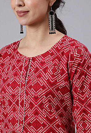 Digital Printed Cotton Pakistani Suit in Red