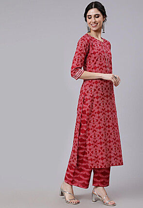 Digital Printed Cotton Pakistani Suit in Red