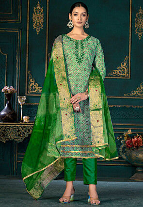 Digital Printed Cotton Pakistani Suit in Sea Green