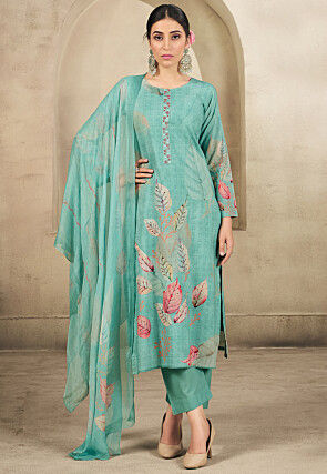 Digital Printed Cotton Pakistani Suit in Sea Green