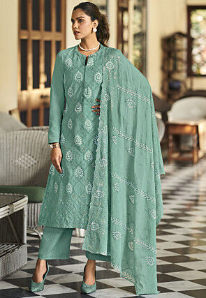 Digital Printed Cotton Pakistani Suit in Sea Green