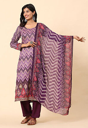 Digital Printed Cotton Pakistani Suit in Violet