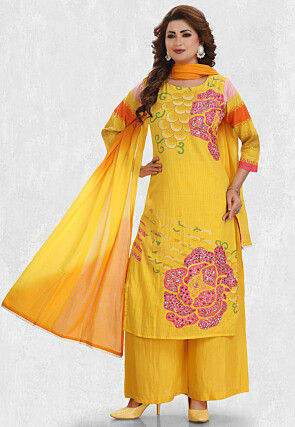 Digital Printed Cotton Pakistani Suit in Yellow