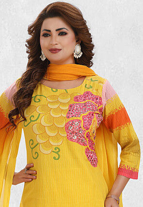 Digital Printed Cotton Pakistani Suit in Yellow