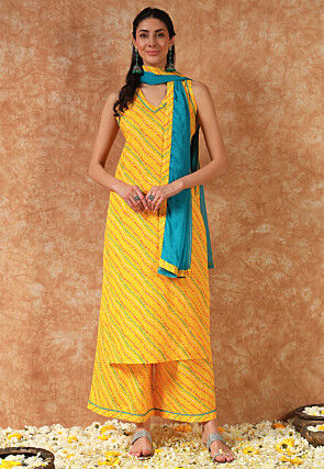 Digital Printed Cotton Pakistani Suit in Yellow