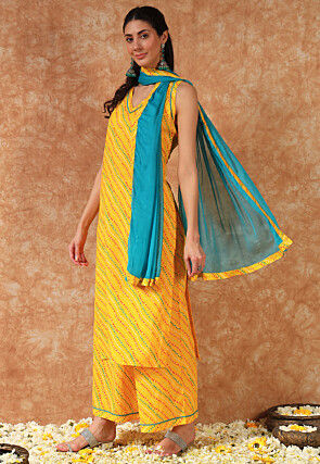 Digital Printed Cotton Pakistani Suit in Yellow