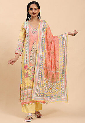 Digital Printed Cotton Pakistani Suit in Yellow