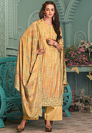 Digital Printed Cotton Pakistani Suit in Yellow
