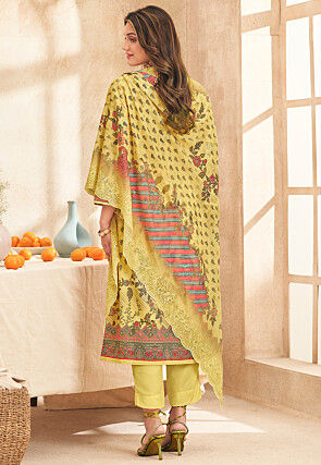 Digital Printed Cotton Pakistani Suit in Yellow