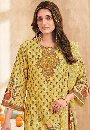 Digital Printed Cotton Pakistani Suit in Yellow