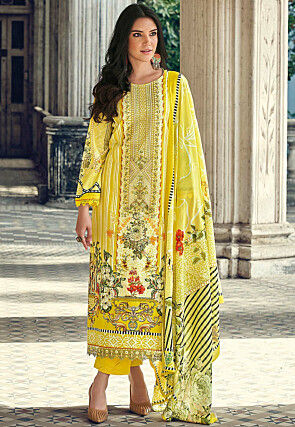 Digital Printed Cotton Pakistani Suit in Yellow