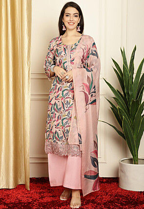 Digital Printed Cotton Pakistani Suit in Pink