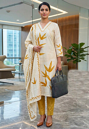 Digital Printed Cotton Rayon Pakistani Suit in Off White