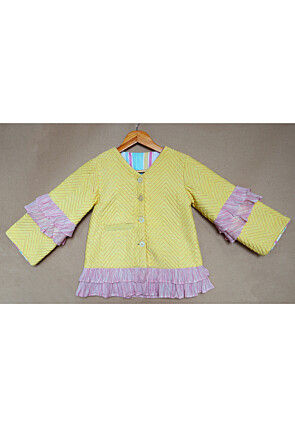 Digital Printed Cotton Reversible Jacket in Yellow and Multicolor
