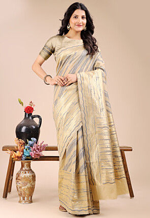 Digital Printed Cotton Saree in Beige