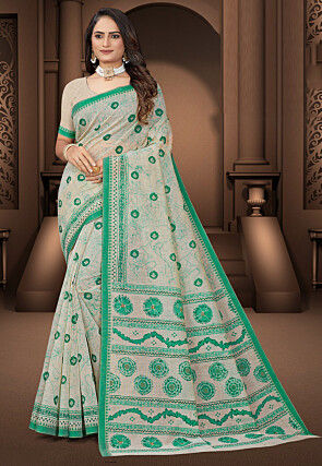 Printed Cotton Saree in Cream