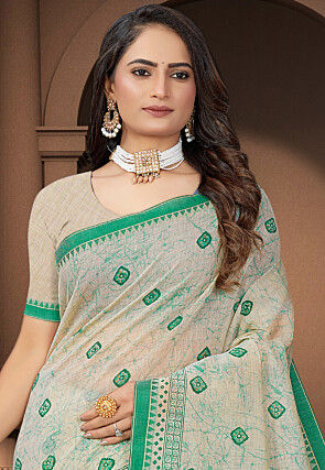 Printed Cotton Saree in Cream