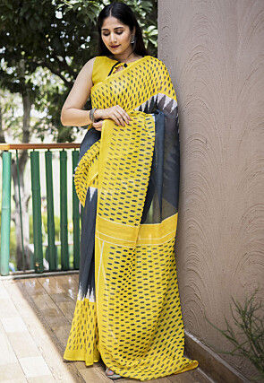 Digital Printed Cotton Saree in Dark Grey