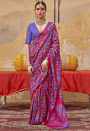 Digital Printed Cotton Saree in Fuchsia