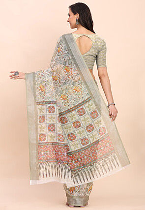 Digital Printed Cotton Saree in Grey