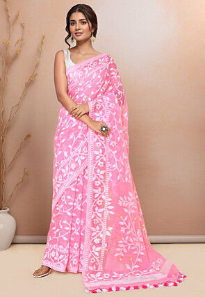 Woven Cotton Saree in Light Pink