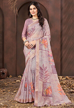 Digital Printed Cotton Saree in Light Purple
