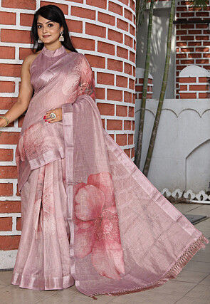 Digital Printed Cotton Saree in Light Purple