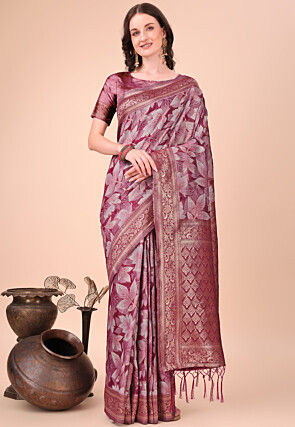 Digital Printed Cotton Saree in Magenta