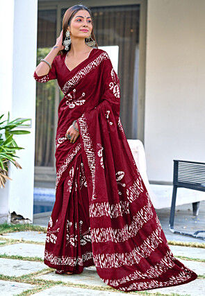 Digital Printed Cotton Saree in Maroon