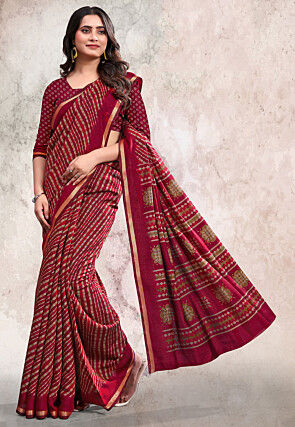 Digital Printed Cotton Saree in Maroon