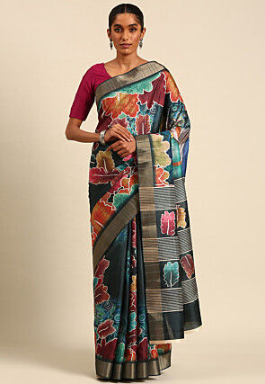 Digital Printed Cotton Saree in Multicolor