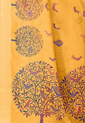 Digital Printed Cotton Saree in Mustard