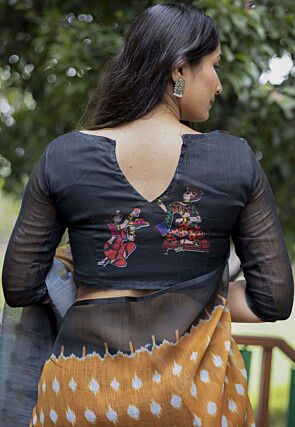 Digital Printed Cotton Saree in Mustard