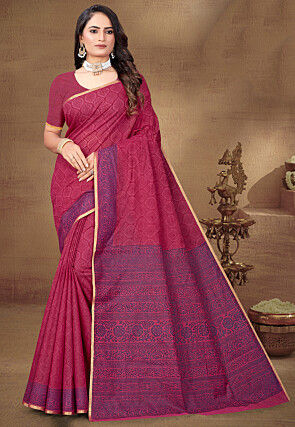 Digital Printed Cotton Saree in Pink