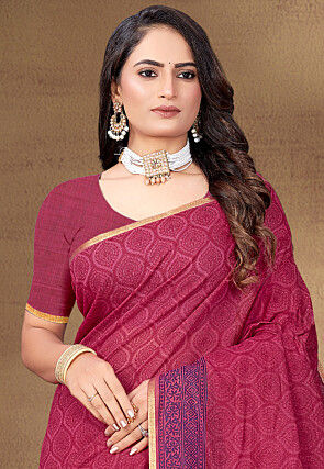 Digital Printed Cotton Saree in Pink